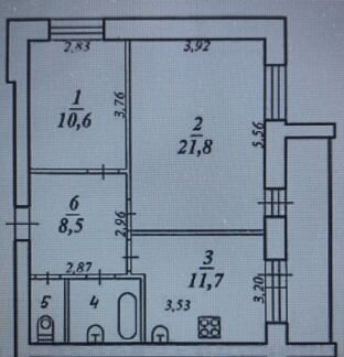 2-к квартира, 58.4 м², 3/6 эт.