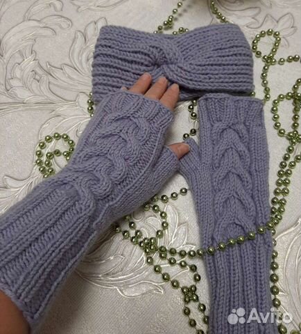 Вязаные митенки и повязка