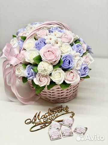Соберу букет из мыльных цветов в корзине, коробке