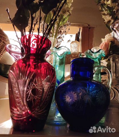 Ваза цветной хрусталь и кувшин цветной хрусталь