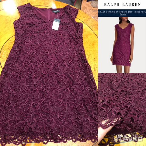 Платье ажурное 50-52 Ralph Lauren us16 бордо новое