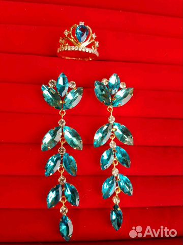 Кольцо Корона р.18-18,5 и серьги Адриатика