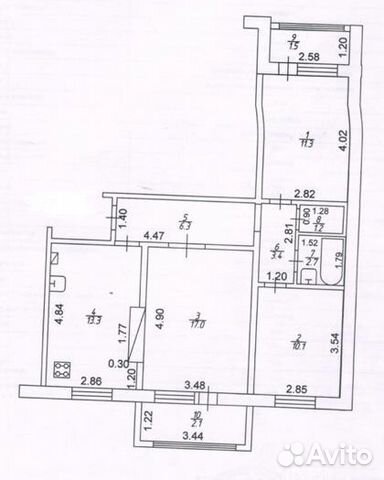 3-к квартира, 69 м², 1/10 эт.