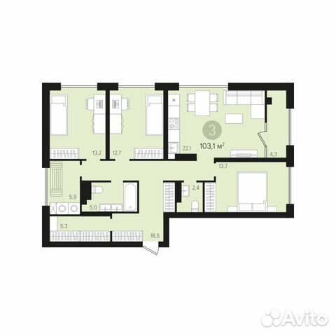 3-к квартира, 103 м², 8/10 эт.