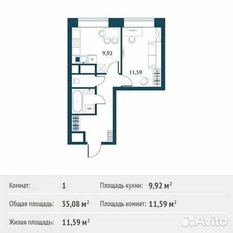 1-к квартира, 35.1 м², 22/29 эт. 1-к квартира, 35.1 м², 22/29 эт.