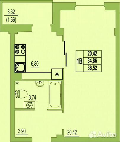 1-к квартира, 36 м², 7/9 эт.