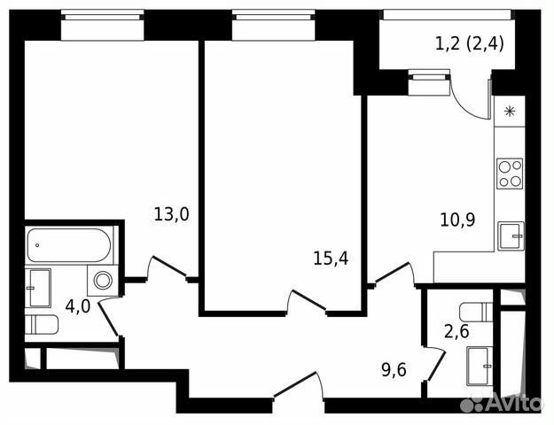 2-к квартира, 56.7 м², 4/14 эт.