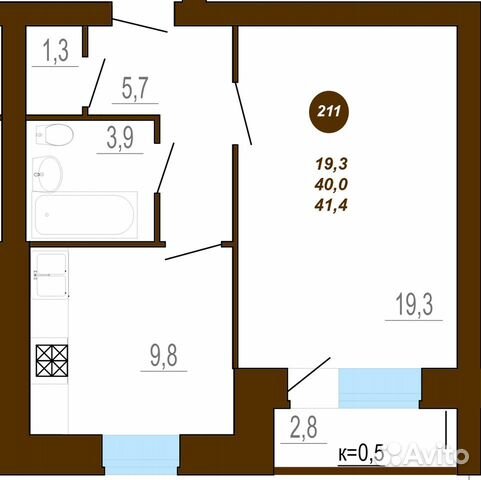 1-к квартира, 41.4 м², 4/10 эт.