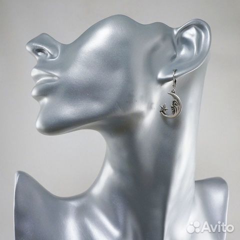 Серьги асимметричные Солнце и Полумесяц Луна сереб