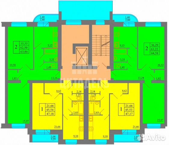 2-к квартира, 68 м², 2/9 эт.