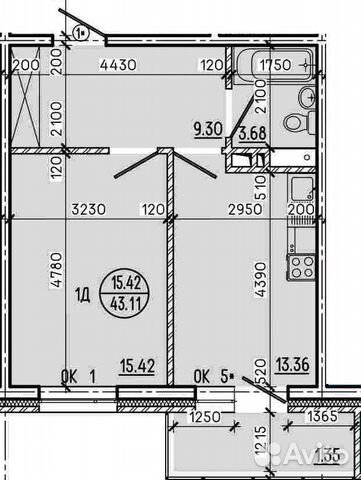 1-к квартира, 45.6 м², 15/17 эт.