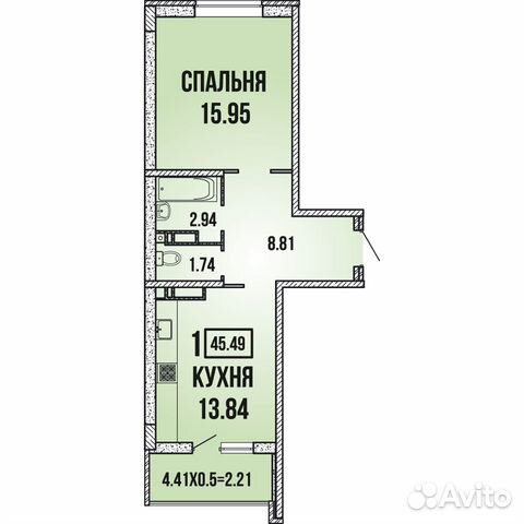 1-к квартира, 45.5 м², 13/18 эт.
