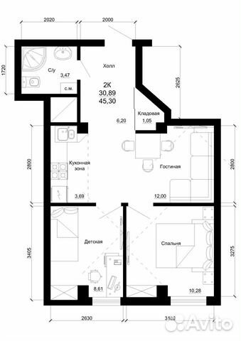 2-к квартира, 45 м², 4/4 эт. 2-к квартира, 45 м², 4/4 эт.