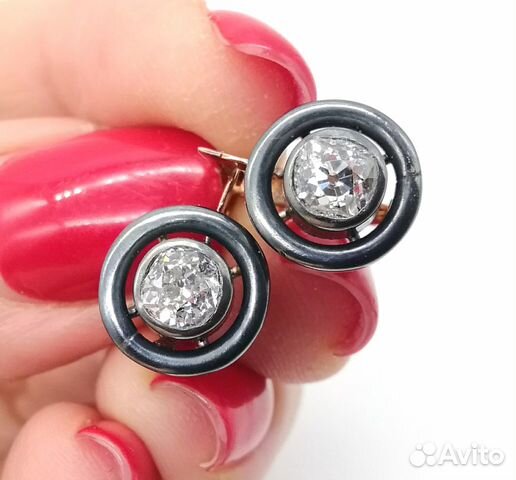 Антикварные Серьги 56 пробы с Бриллиантами 1,04 ct