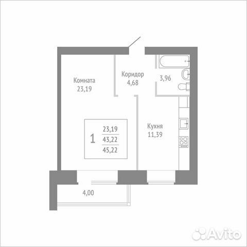 1-к квартира, 45.2 м², 9/14 эт.