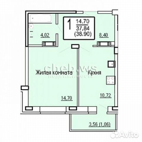 1-к квартира, 38.9 м², 2/9 эт.