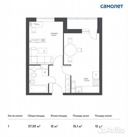 1-к квартира, 37 м², 8/17 эт.