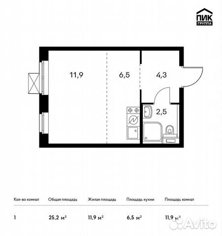 Студия, 25.2 м², 11/15 эт.
