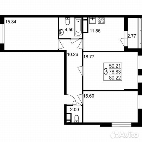 3-к квартира, 80.2 м², 1/8 эт.