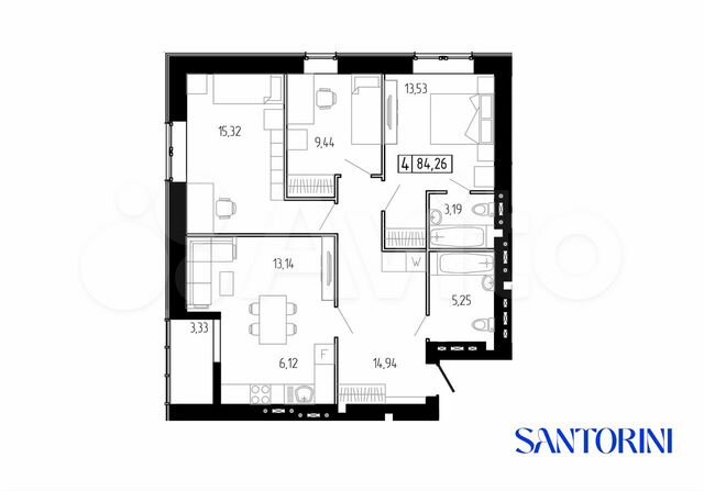 4-к. квартира, 84,2 м², 3/8 эт.