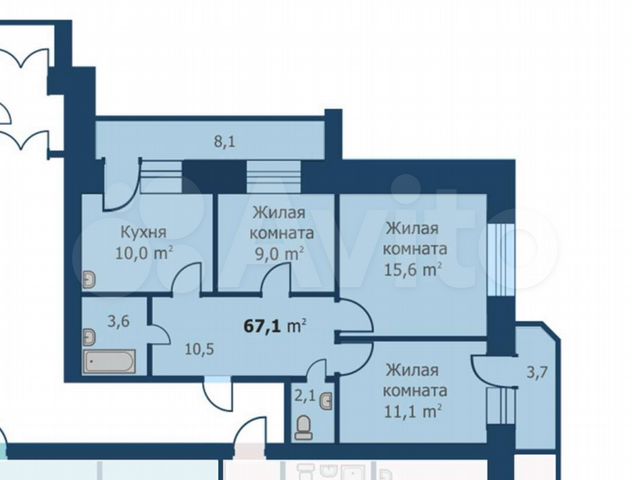 3-к. квартира, 67,9 м², 6/12 эт.