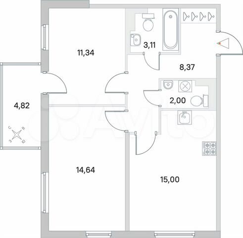 2-к. квартира, 55,9 м², 3/5 эт.