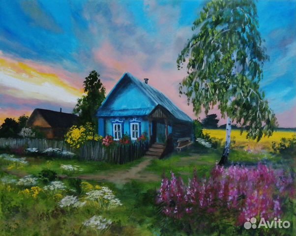 Домик в деревне. Картина масло/холст/подрамн 40х50