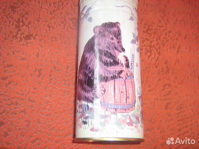 Термос СССР роспись Медведь и бочонок с медом
