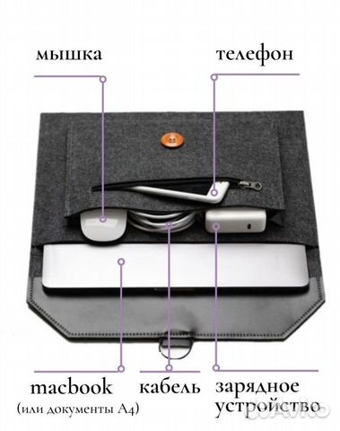 Чехол конверт для macbook air 13 m1, ноутбука 14’