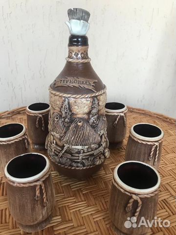 Кувшин глиняный, чашки, горшочки, набор керамика