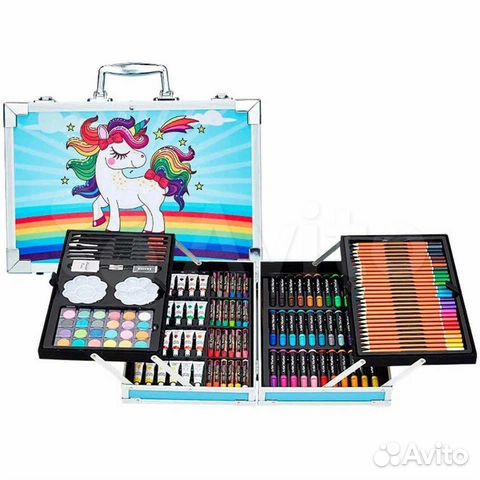 Набор рисования в металлическом кейсе Голубой 145п