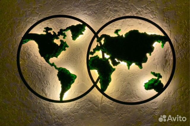 Карта мира с подсветкой на стену стабилизированный