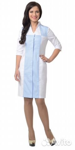 Халат медицинский женский Николь белый с голубым
