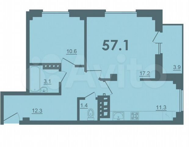 2-к. квартира, 57,1 м², 2/9 эт.