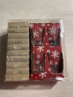 Игра Дженга или Падающая башня, с рюмками