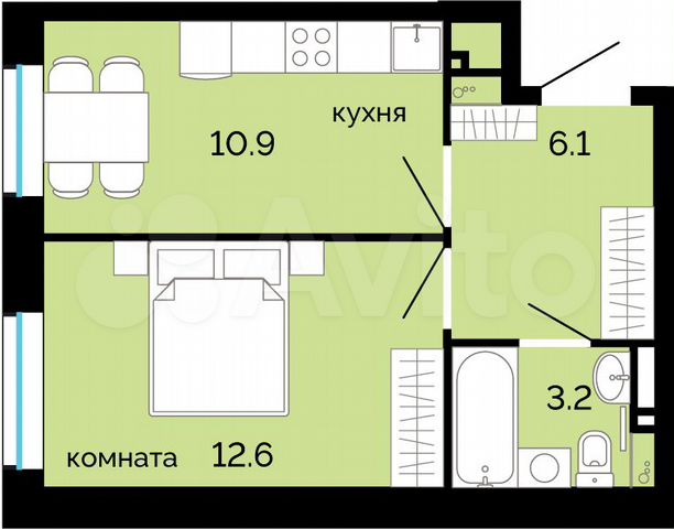 1-к. квартира, 32,8 м², 3/25 эт.