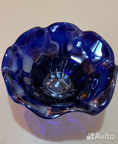 Ваза фруктовица стекло кобальт ручная работа