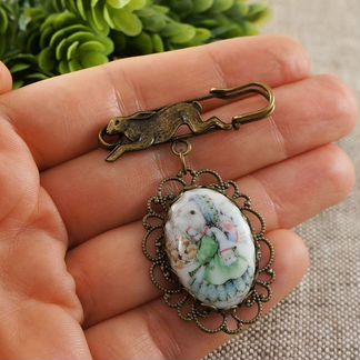 Брошь-булавка Зайка Зайчик Кролик мятная зеленая