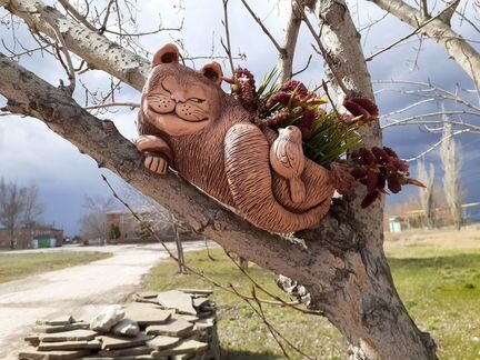 Кот кашпо керамическое