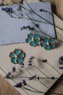 Комплект с эмалью и жемчугом