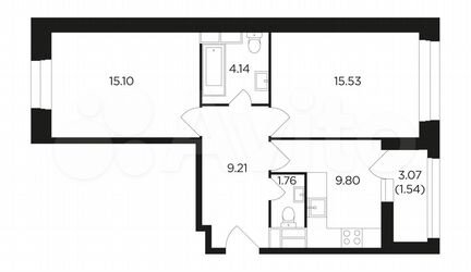 2-к квартира, 57 м², 6/22 эт.