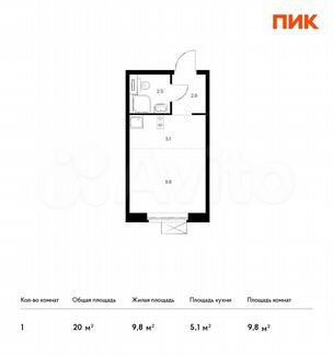 Квартира-студия, 20 м², 17/17 эт.