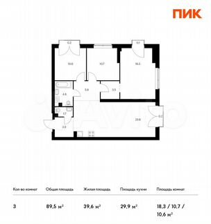 3-к квартира, 89.5 м², 6/32 эт.