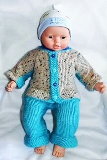 Костюм вязаный 6-9-12 мес беж бирюза