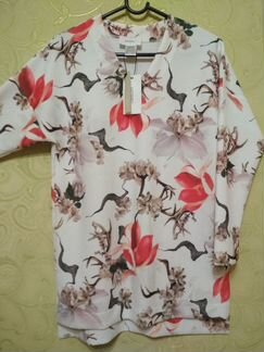 Туника белая с рисунком, трикотажная