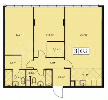 3-к квартира, 87 м², 13/14 эт.
