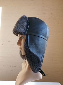 Кожаный жилет из овчины+кожаная ушанка из овчины