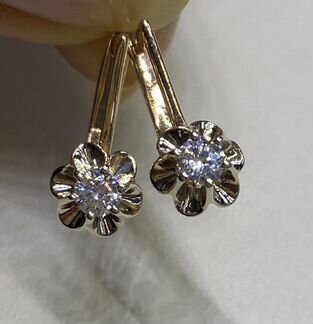 Золотые серьги Тюльпаны с фианитами