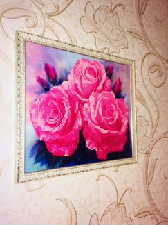 Алмазная вышивка, готовая работа, розы