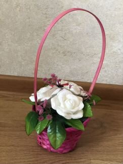 Мыльные розы - Корзина из трёх роз неувядаемых